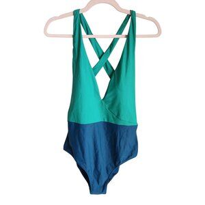summersalt Two-Tone Teal and Navy One-Piece Swimsuit